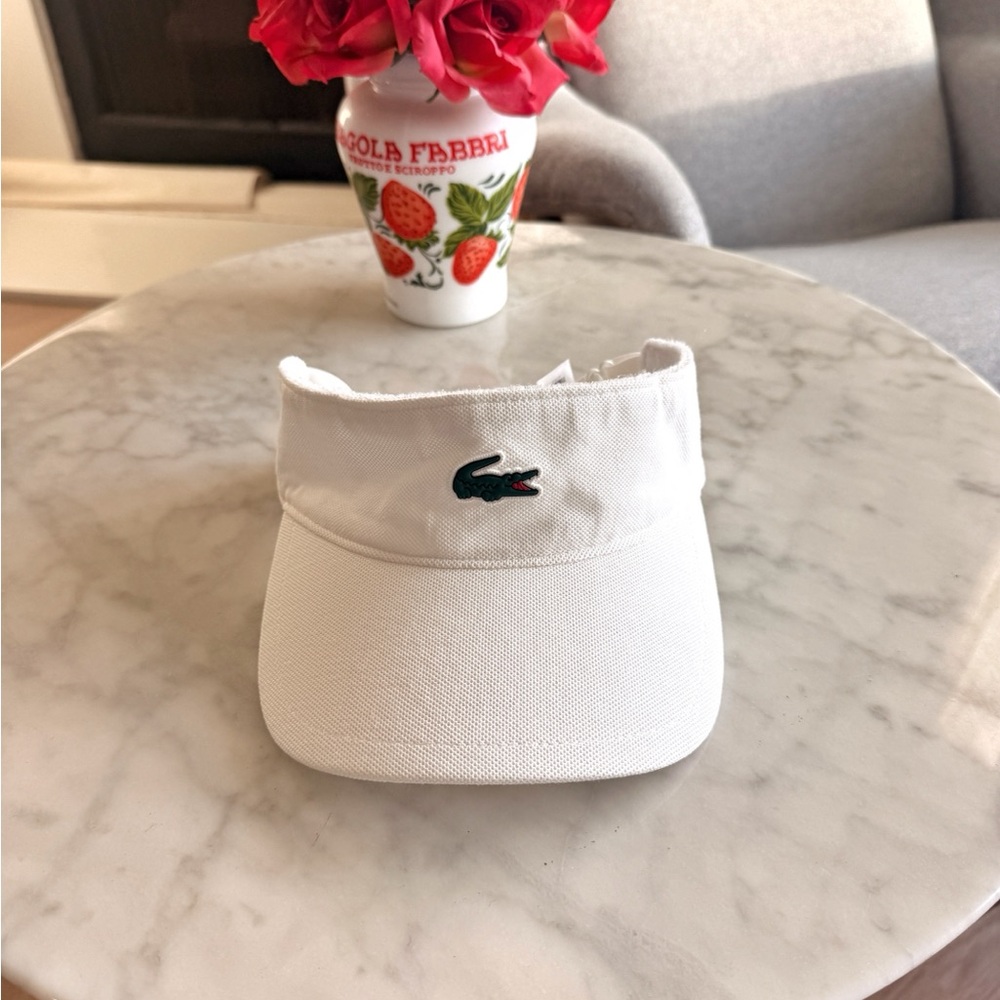 Lacoste White Logo Tennis Visor with Green Crocodile Adjustable
